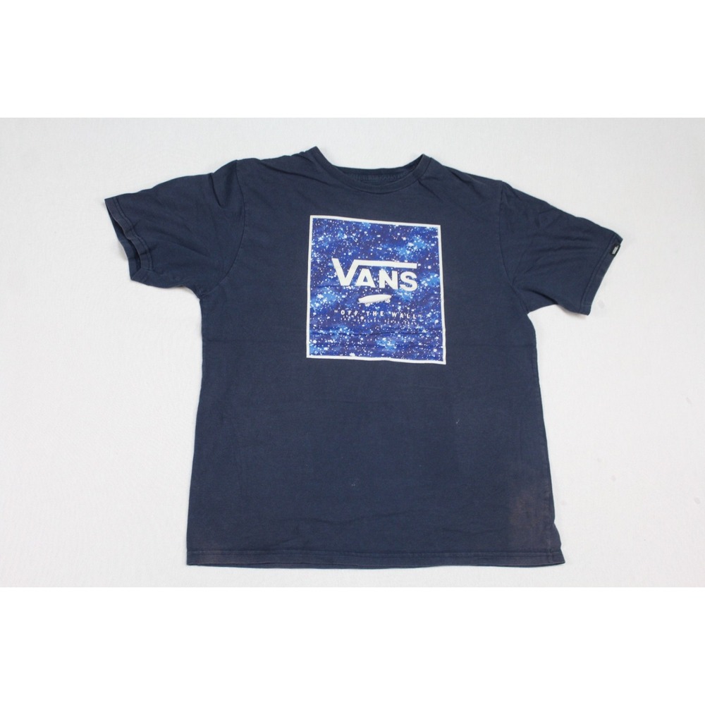 Vans Graphic T-Shirt Boys XL Blue Excellent Galaxy Print Logo Short Sleeve